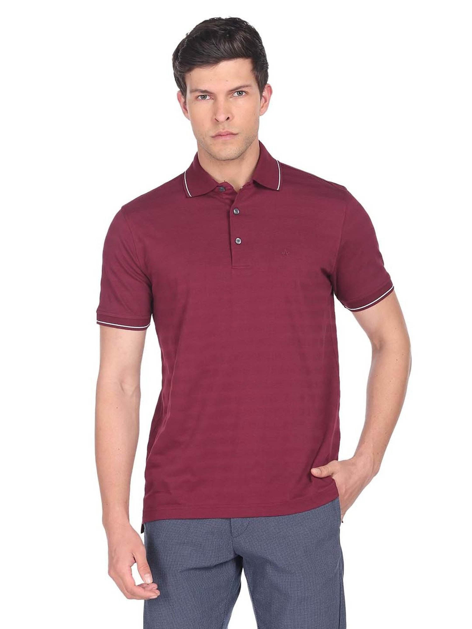 Arrow Burgundy Regular Fit Cotton Polo T-Shirt