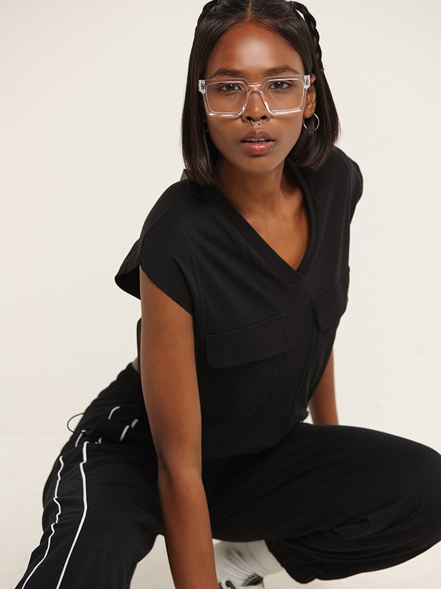 Studiofit by Westside Black V-Neck Top