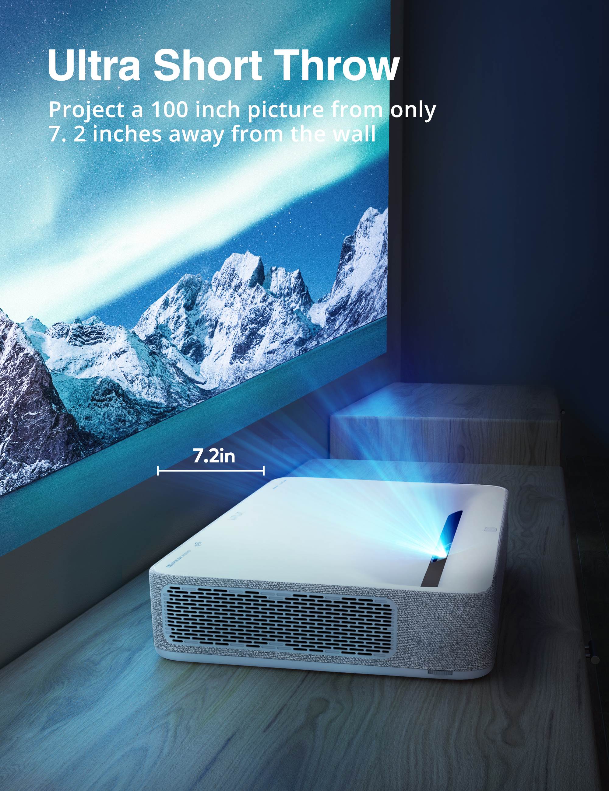 VAVA 4K UHD Laser TV HDR10 150" ALPD 3.0 Home Theater Ultra Short Throw Projector Built-in Harman Kardon Hi-Fi Speaker Smart Android System 25000H Lamp life Eye Protection
