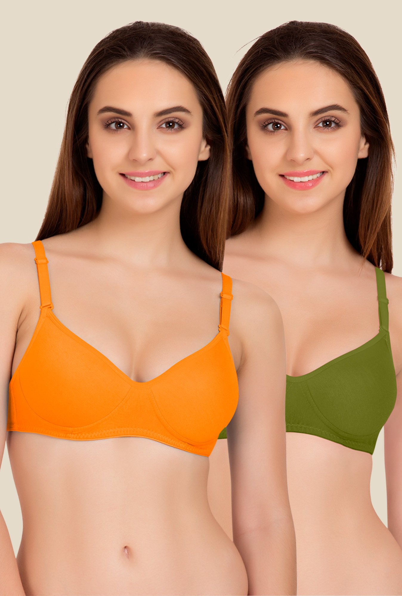 Tweens Orange & Olive Padded Bra (Pack Of 2)