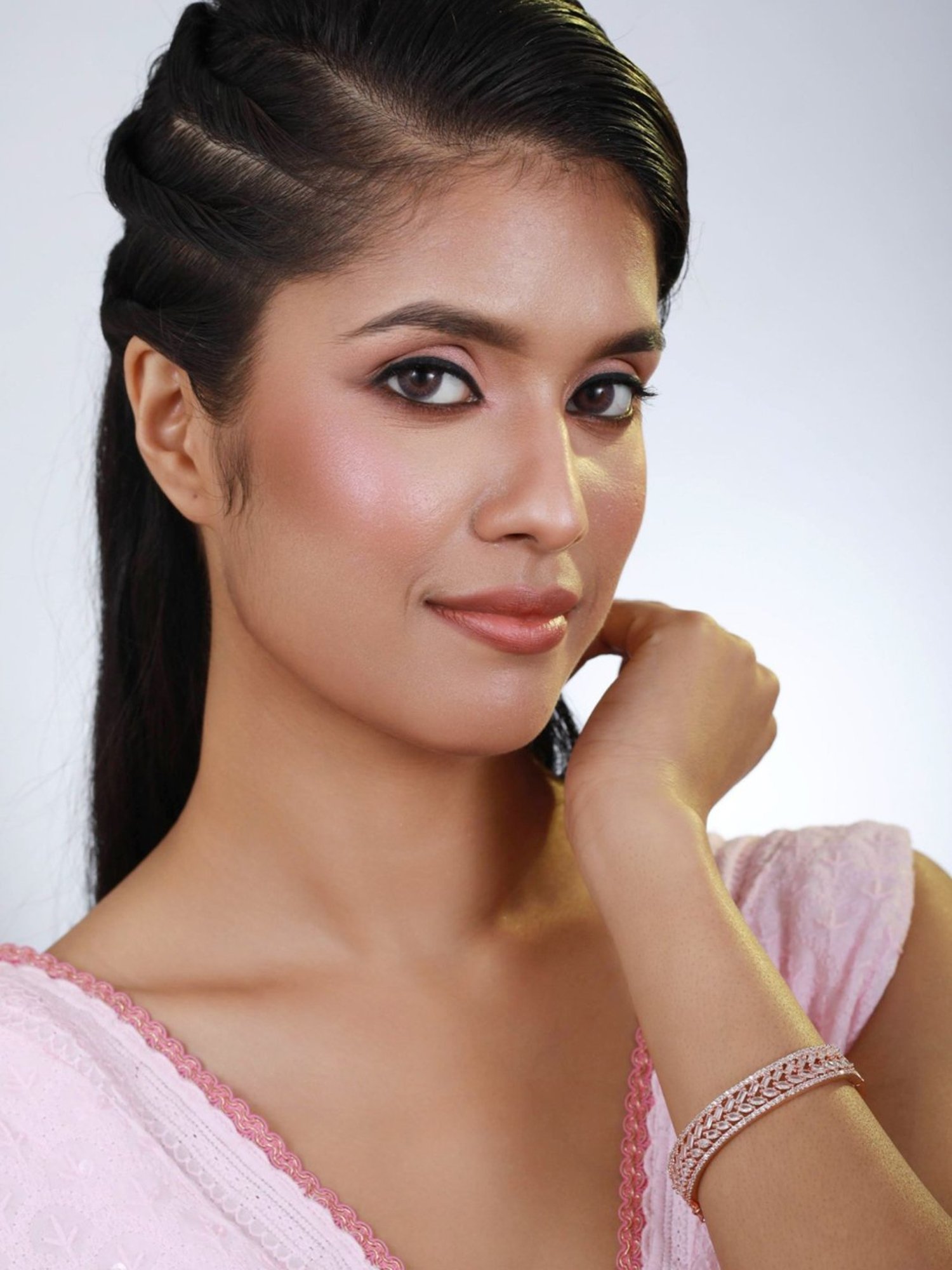 Aatmana Rose Gold-Plated American Diamond Studded Handcrafted Bangle-Style Bracelet