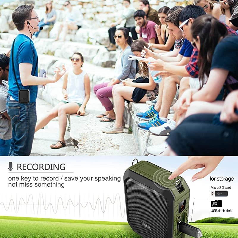 Voice Amplifier Personal Portable Microphone Headset 18W Hear Loud All in One Bluetooth Speaker Waterproof Recording AUX Jack for Teachers Outdoor Speech Tour Guide