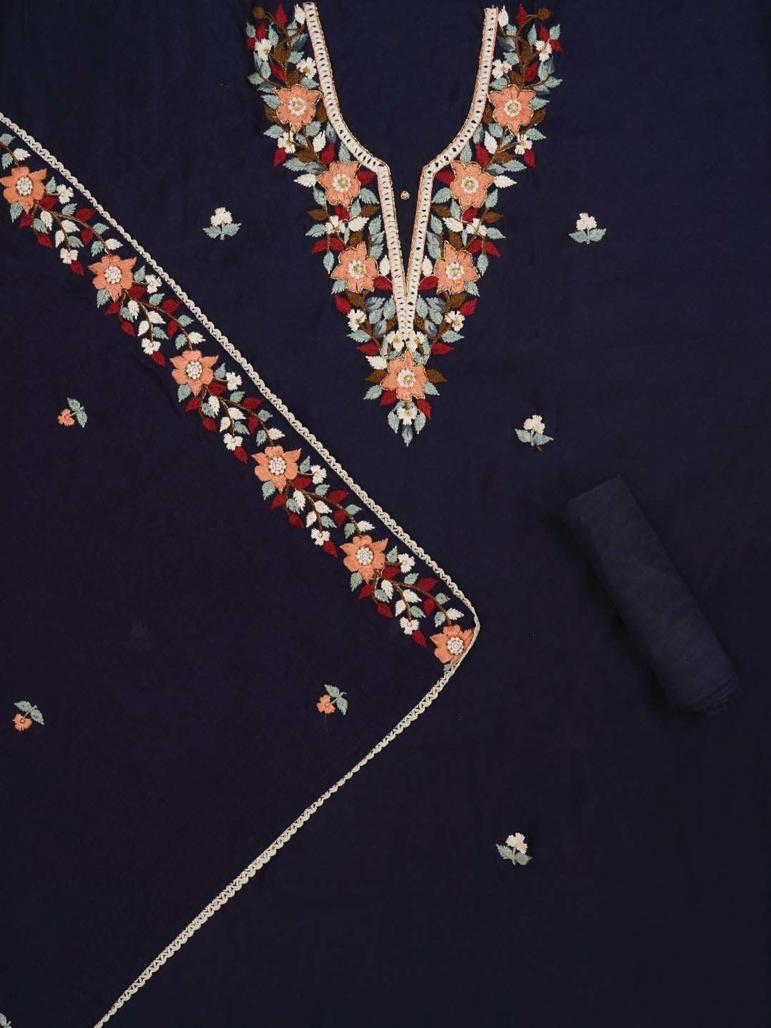 Jaipur Kurti Navy Embroidered Unstitched Dress Material