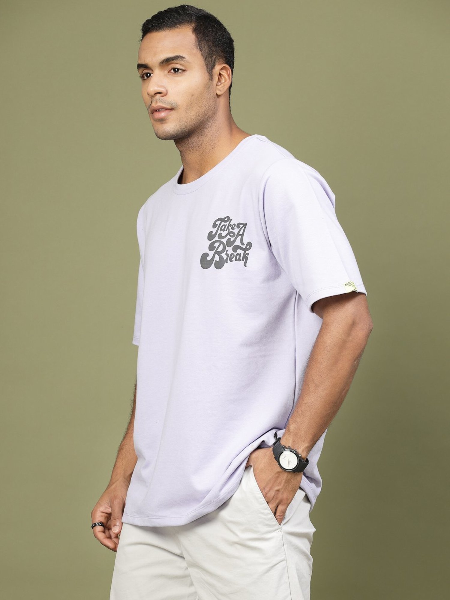 Rigo Light Purple Cotton Loose Fit Typography T-Shirt