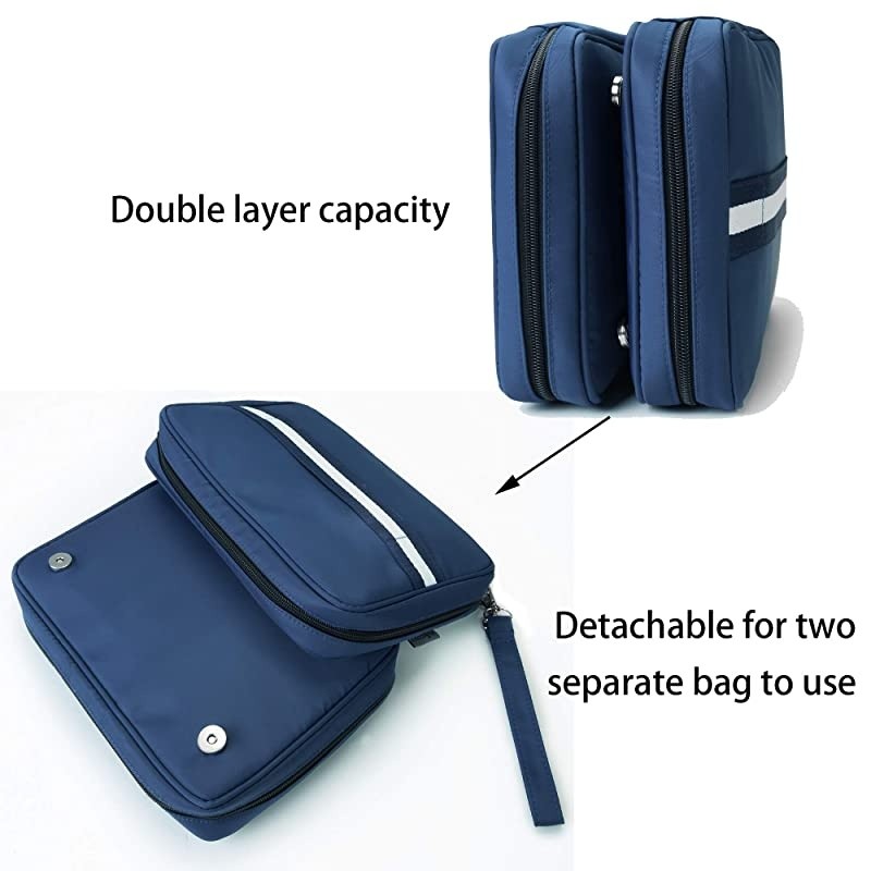 Electronic Organizer Double Layer Detachable Universal Waterproof Travel Cable Case Cord Accessories Storage Bag for Cable iPad Phone Charger USB SD Card Blue