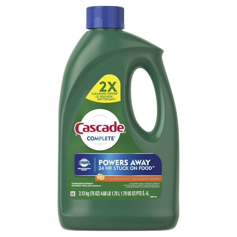 Cascade Complete Dishwasher Detergent Gel with Dawn Grease Fighting Power, Citrus Breeze Scent - 75oz