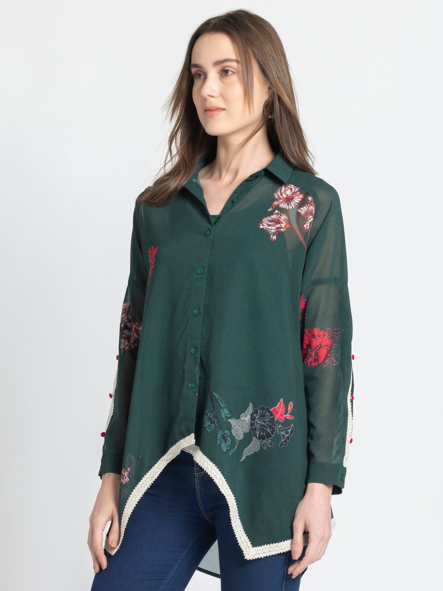 SHAYE Green Floral Print Top With Inner