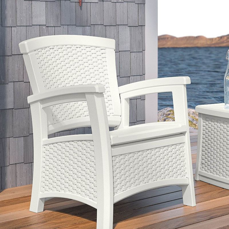 Suncast Elements Resin Wicker Design Club Chair with Storage, White (2 Pack)