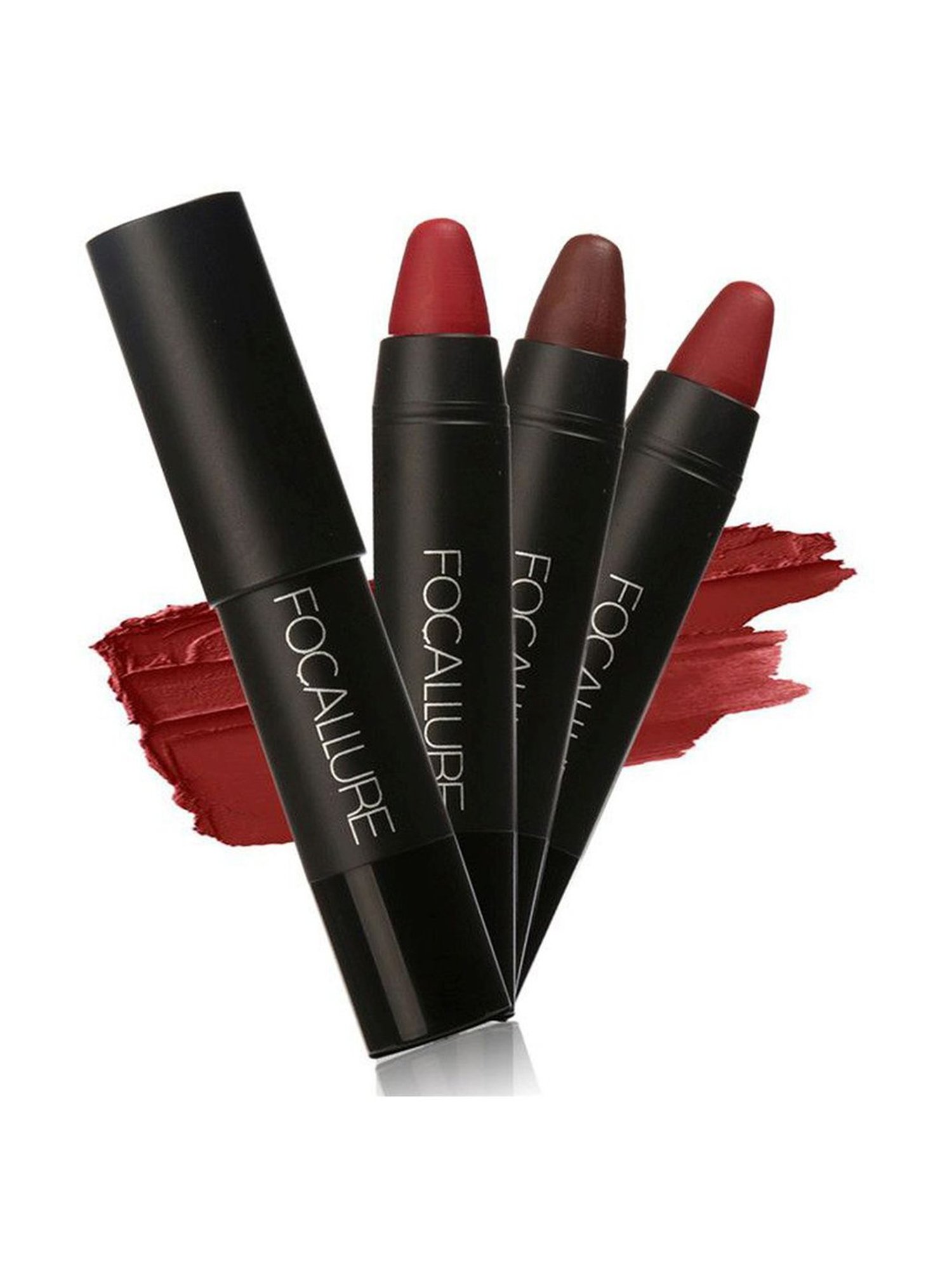 FOCALLURE 3 Pcs Matte Lips Crayon Lipstick Kit 1 Red - 6 gm