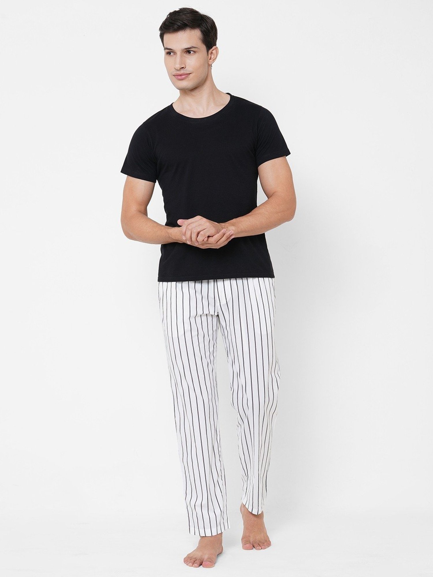 Urban Scottish White Regular Fit Striped Nightwear Pyjamas