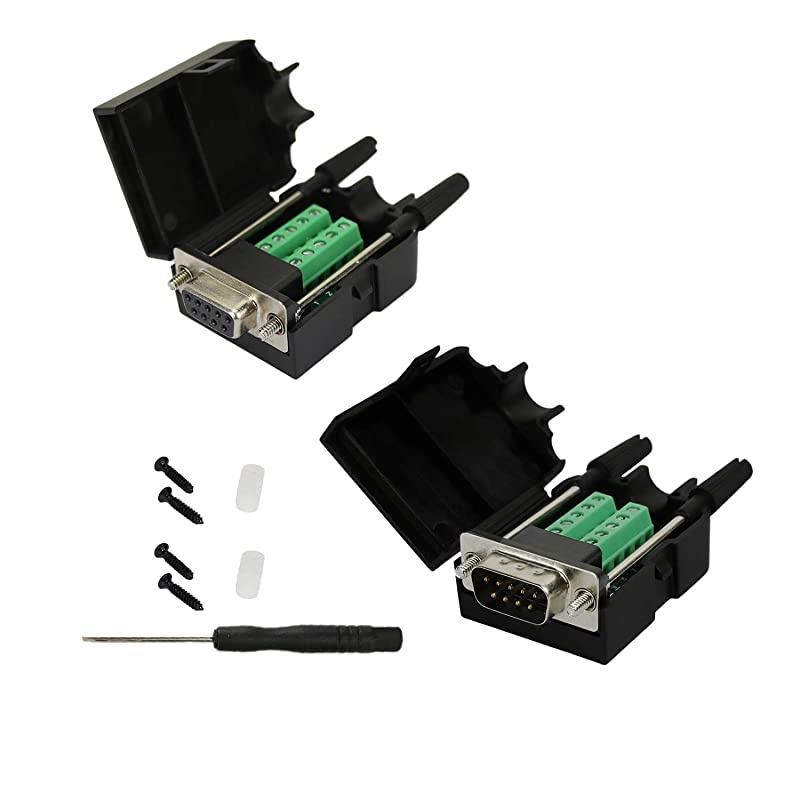 DB9 Connector to Wiring Terminal RS232 Serial Port Breakout Board SolderFree Male Adapter with Case x1 Female Adapter with Case x1