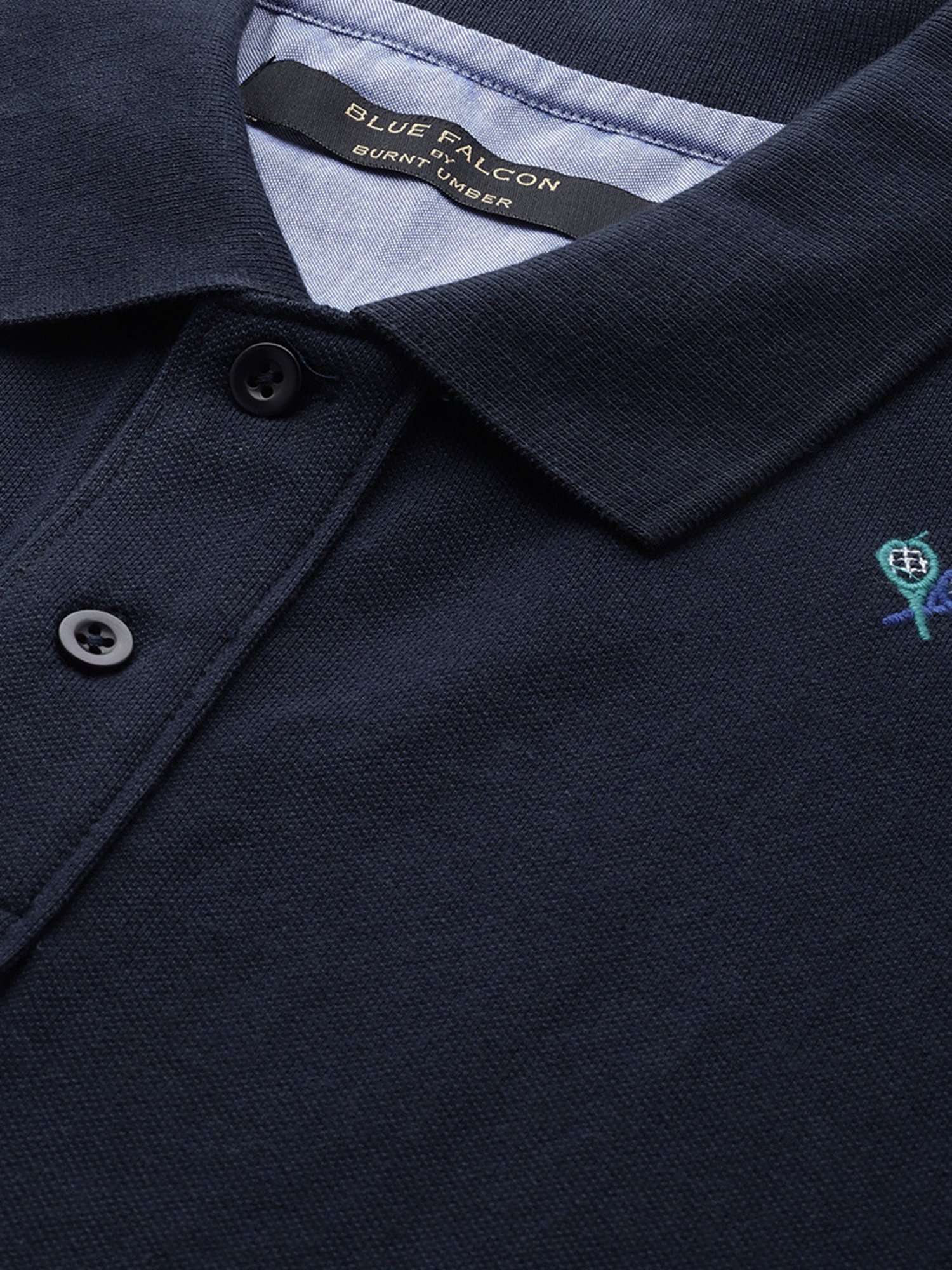 Burnt Umber Navy Regular Fit Embroidered Polo T-Shirt