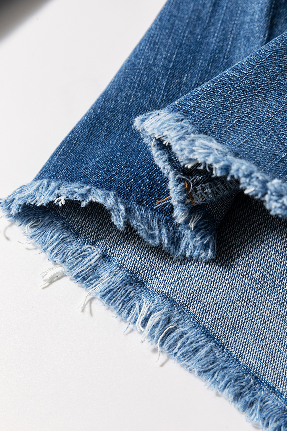 Sail Blue High Waist Button Raw Hem Jeans