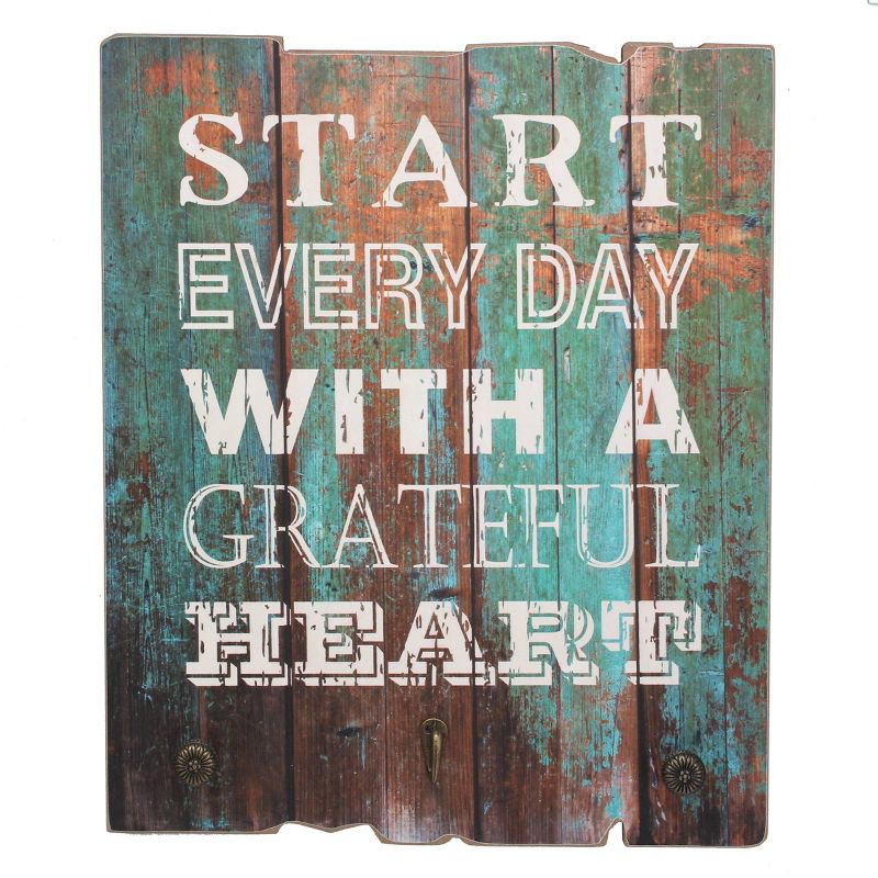 15.5" x 15.5" Rustic Wooden Grateful Heart Wall Art Turquoise/Brown - Stonebriar Collection