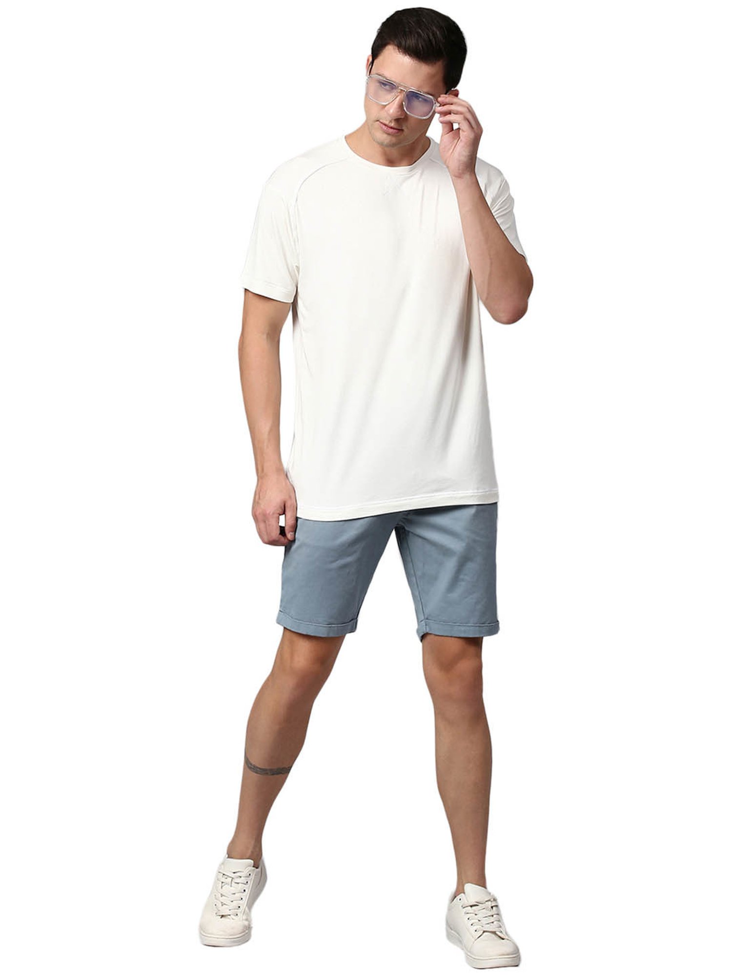 Slowave Light Blue Regular Fit Shorts