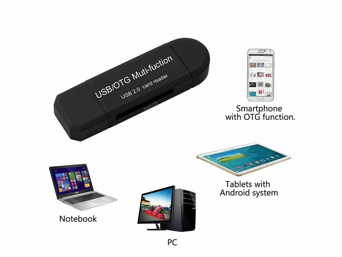 Micro USB OTG to USB 2.0 Adapter SD/Micro SD Card Reader With Standard USB Male