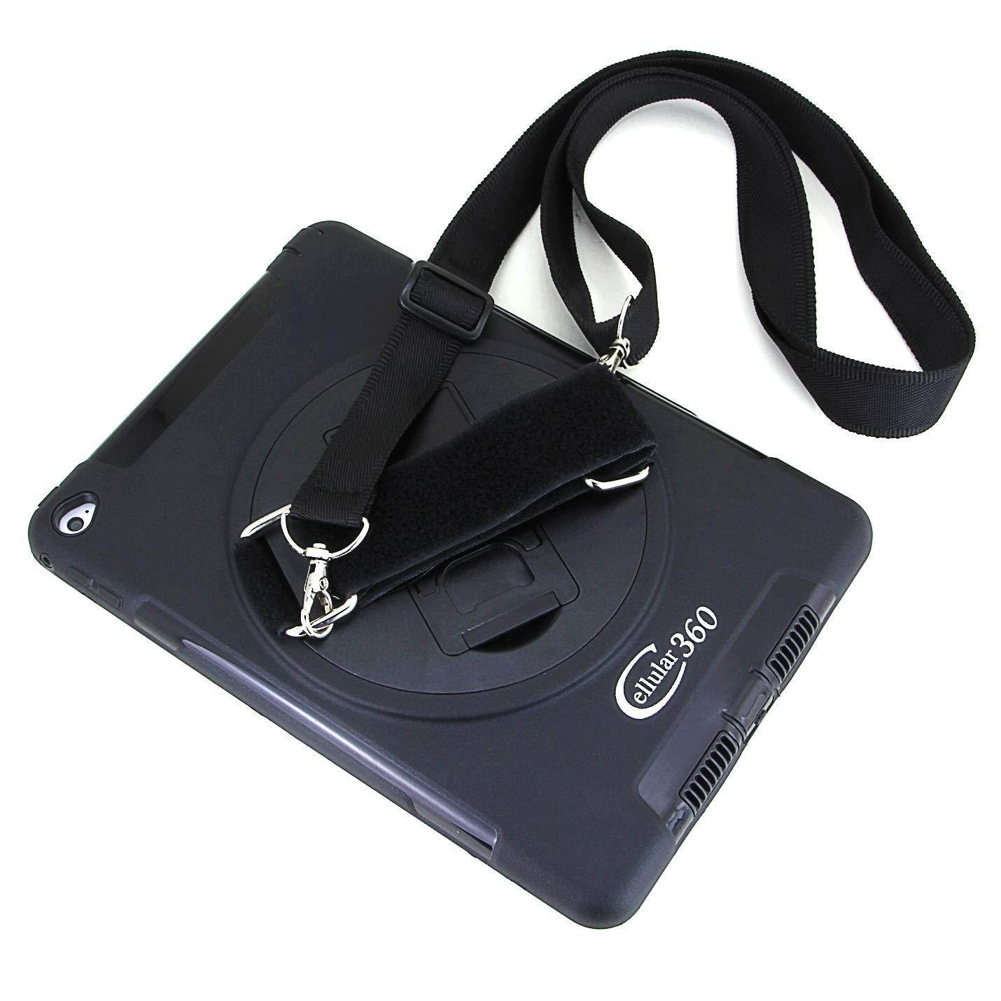 Cellular360 Shockproof Case for iPad Mini 4, Car Headrest Mount Case with 360 Degrees Swivel Stand, Adjustable Handle and Shoulder Strap (Black)