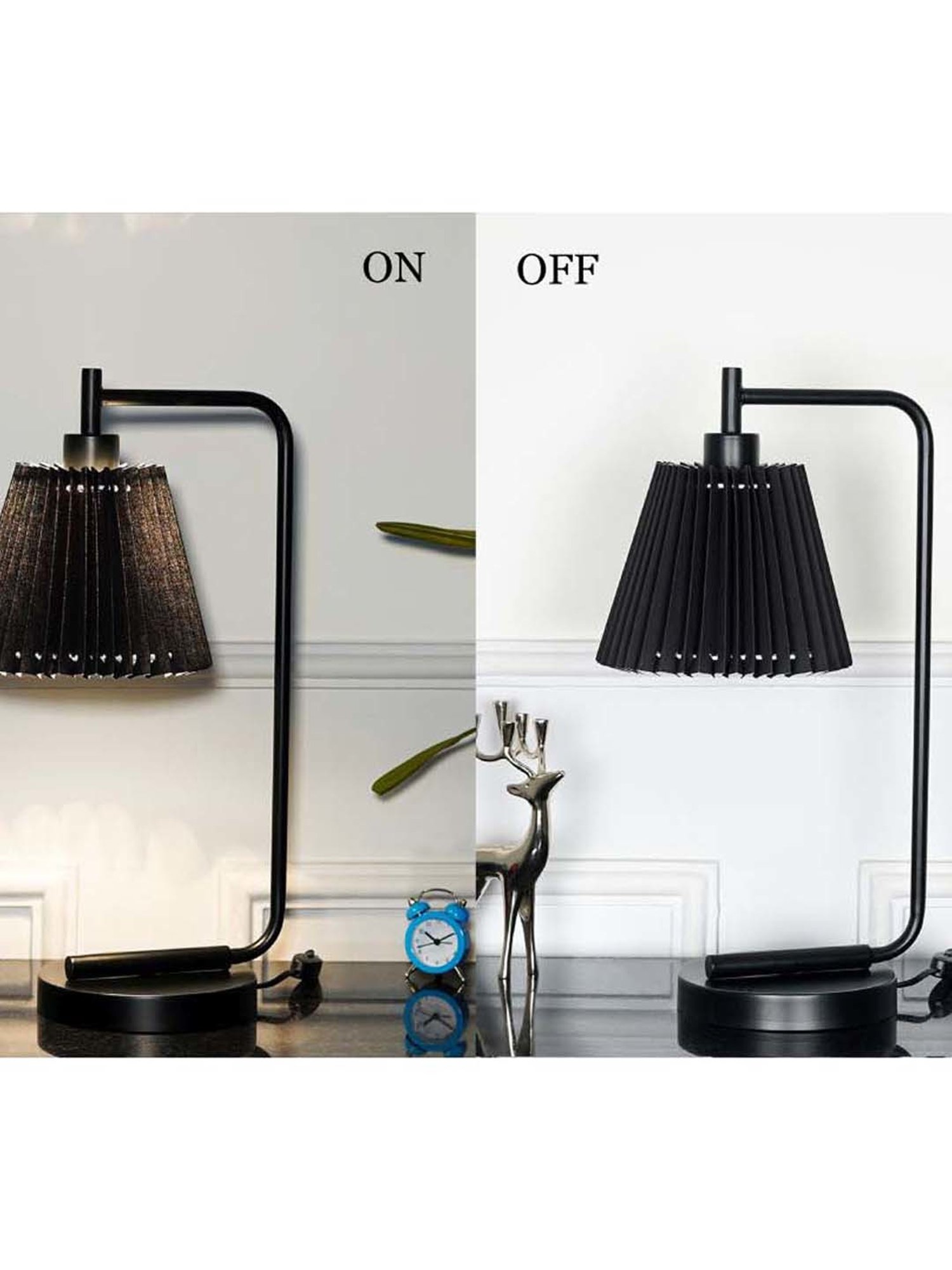 Kapoor Lamp Shades Black Metal Bond Study Table Lamp With Pleated Shade