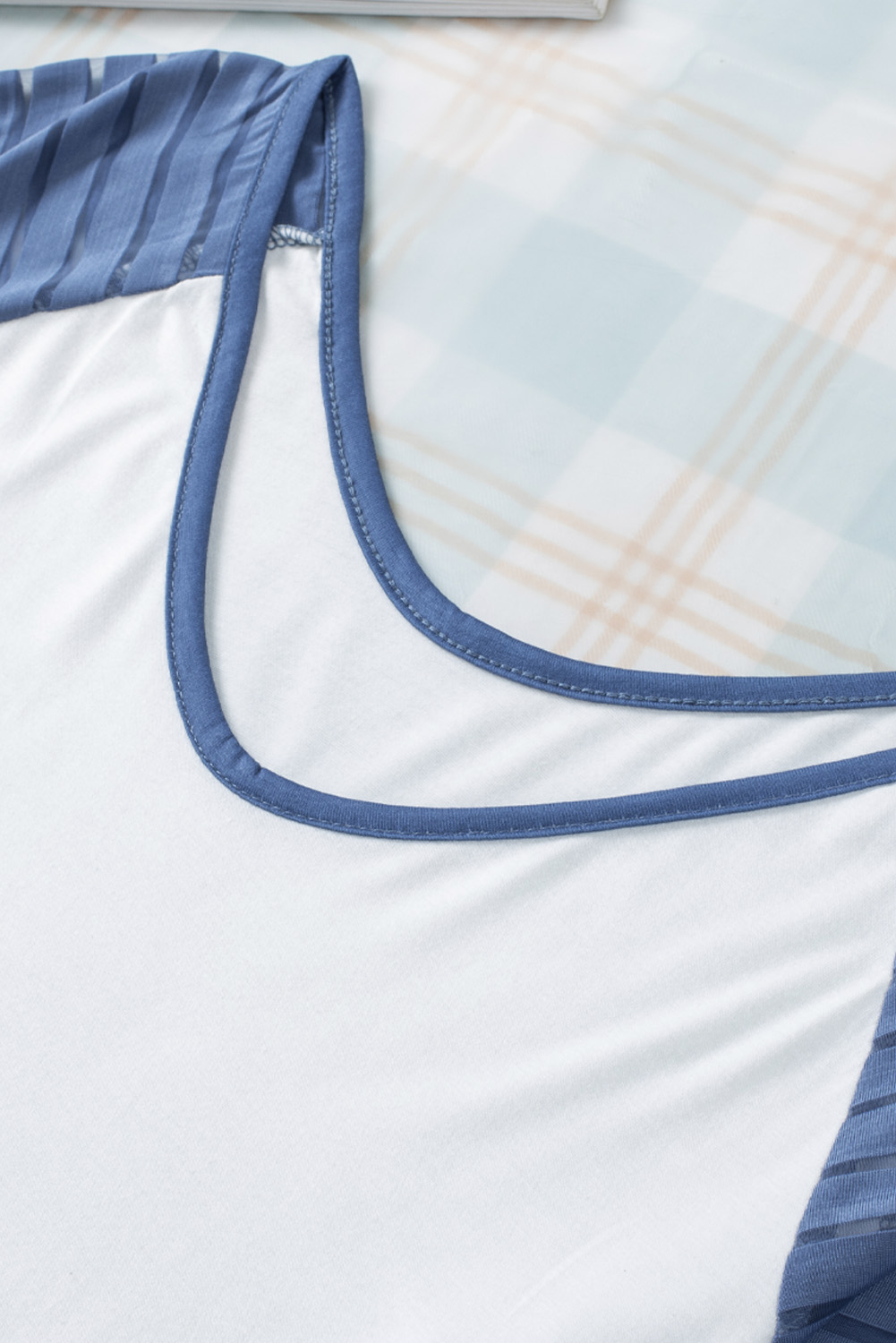 Blank T Shirt - Dark Blue and White Mesh Contrast Casual T Shirt Customized