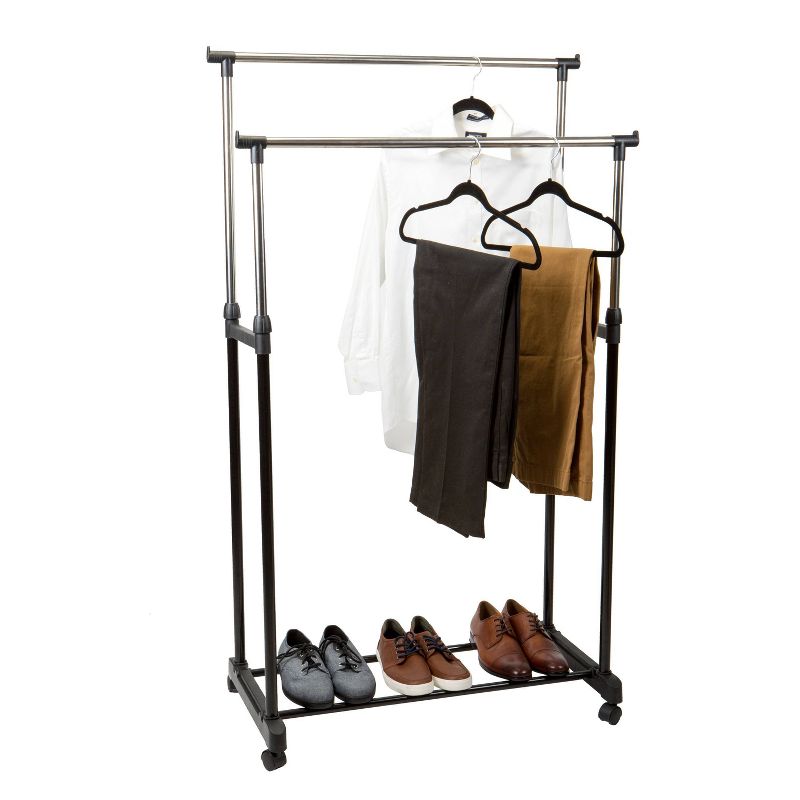 Simplify Double Tier Adjustable Height Rolling Garment Rack