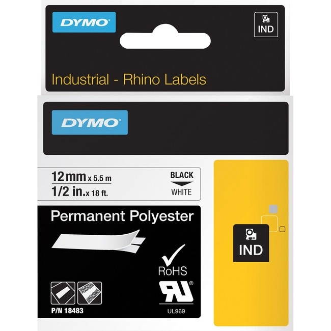 Dymo LABEL, DYMO RHINO, WHITE 1/2" X 18'