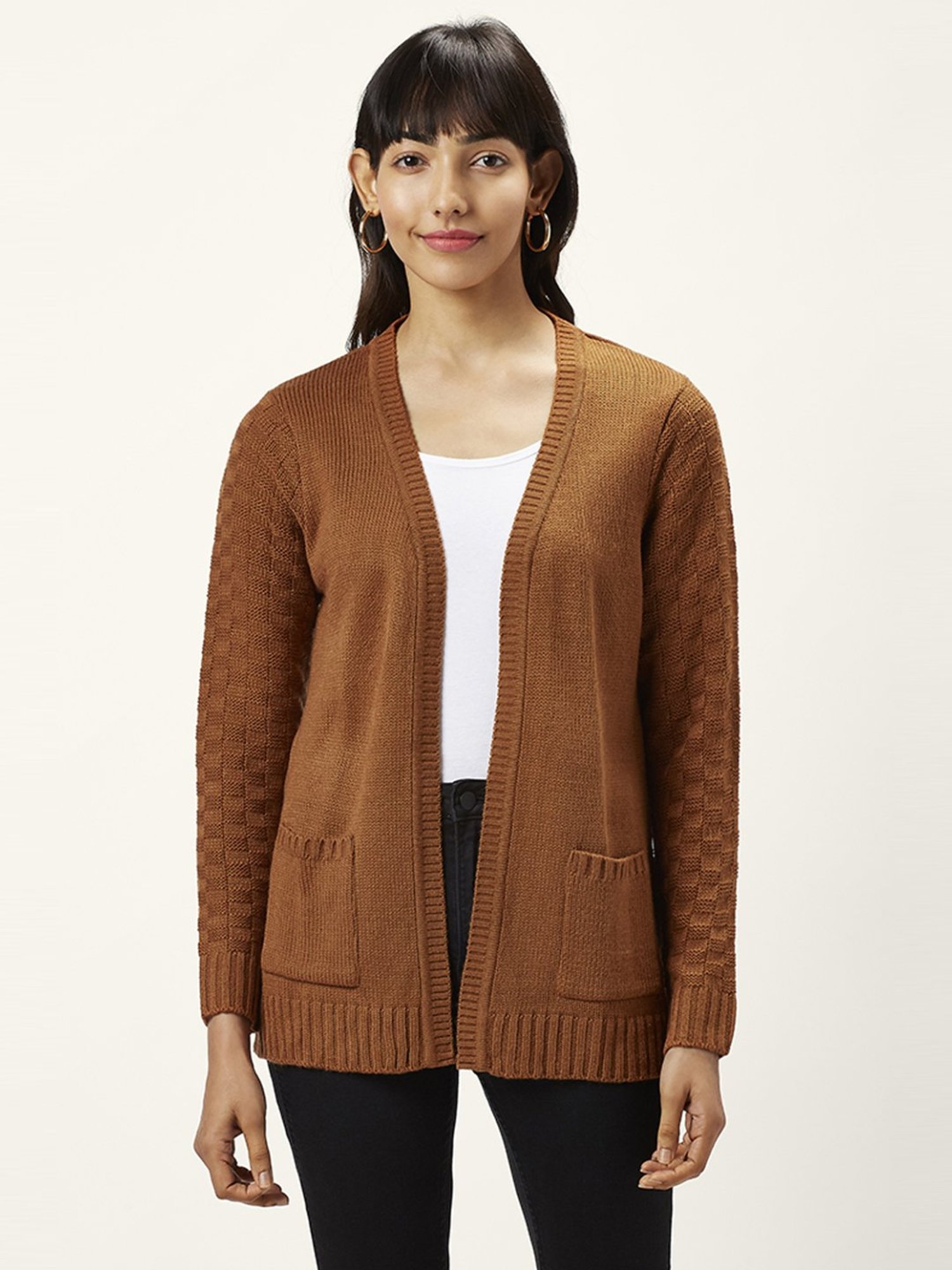 Honey by Pantaloons Brown Self Pattern Cardigan