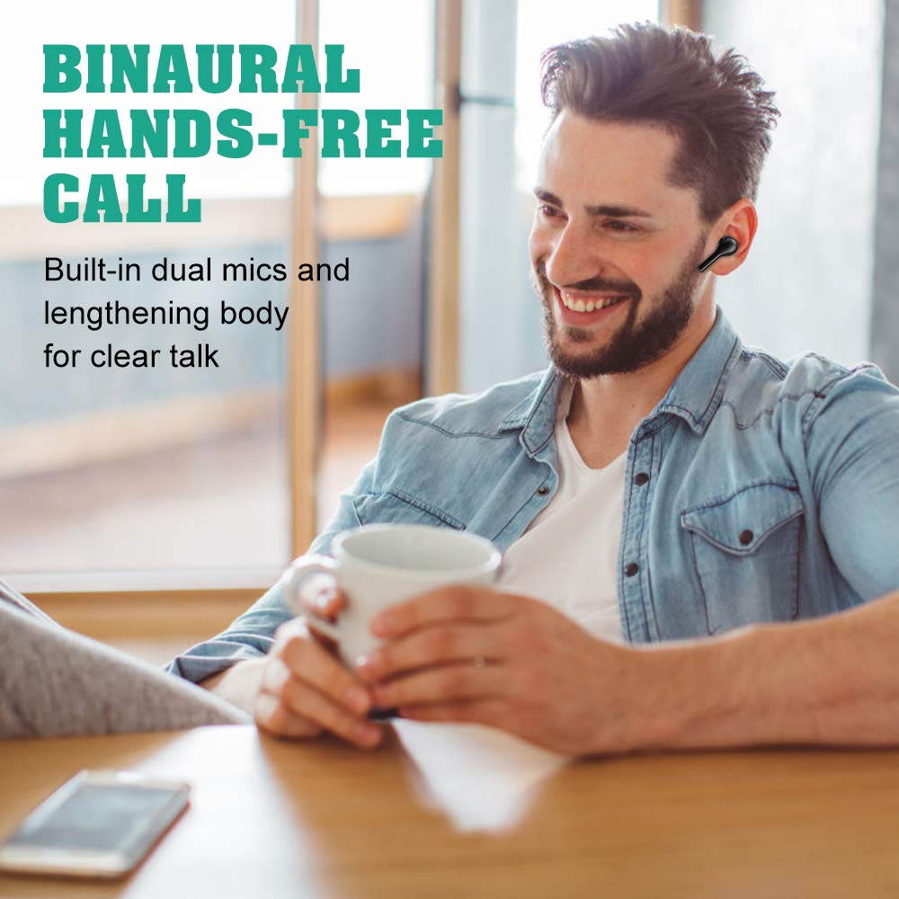 QCY T5 Wireless Earbuds, V5.0 Bluetooth Headphones In-Ear Stereo True Wireless Earphones with Touch Control, Binaural Calling, One-Step Paring, Total 24 Hours Play Time