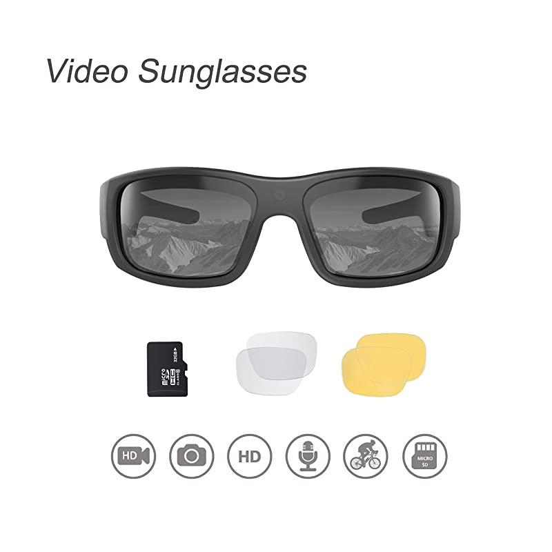 Video Sunglasses32GB 1080 HD Video Recording Camera for 15 Hours Video Recording Time with Built in 15MP Camera and Polarized UV400 Protection Safety and Interchangeable Lens