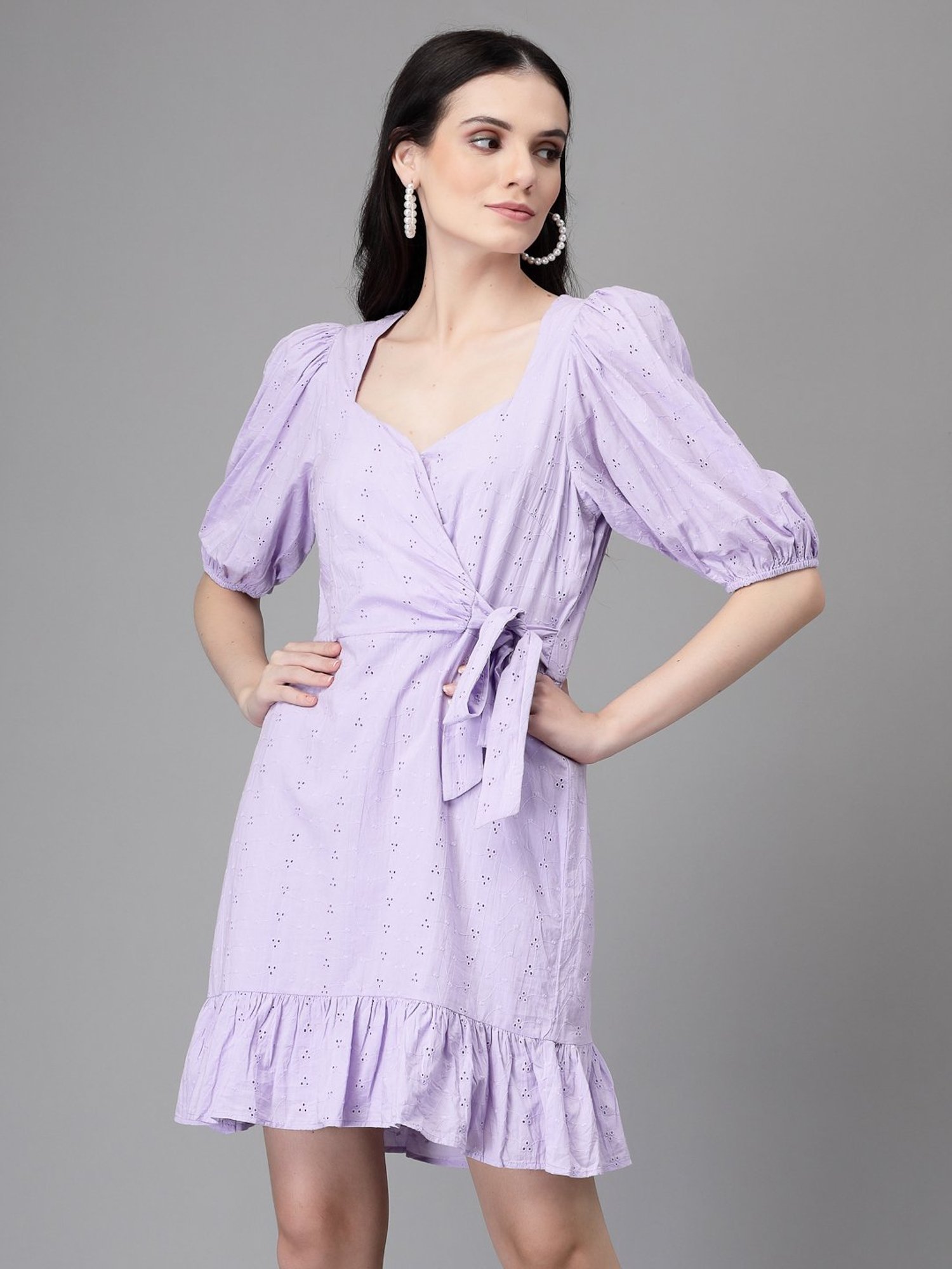 Global Republic Purple Embroidered Wrap Dress