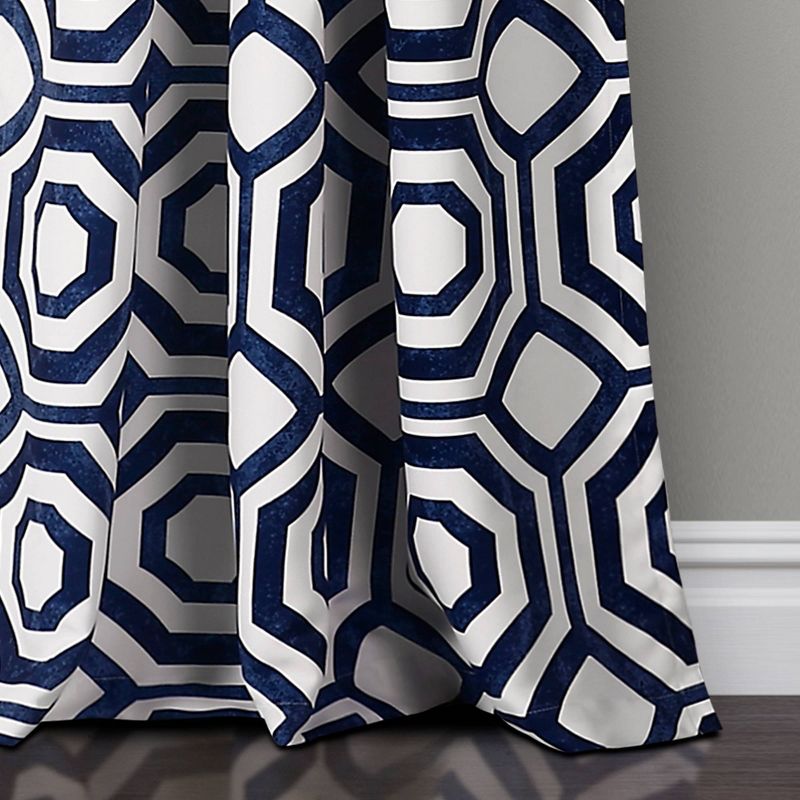 Set of 2 52"x84" Octagon Blocks Room Darkening Window Curtain Navy - Lush Décor