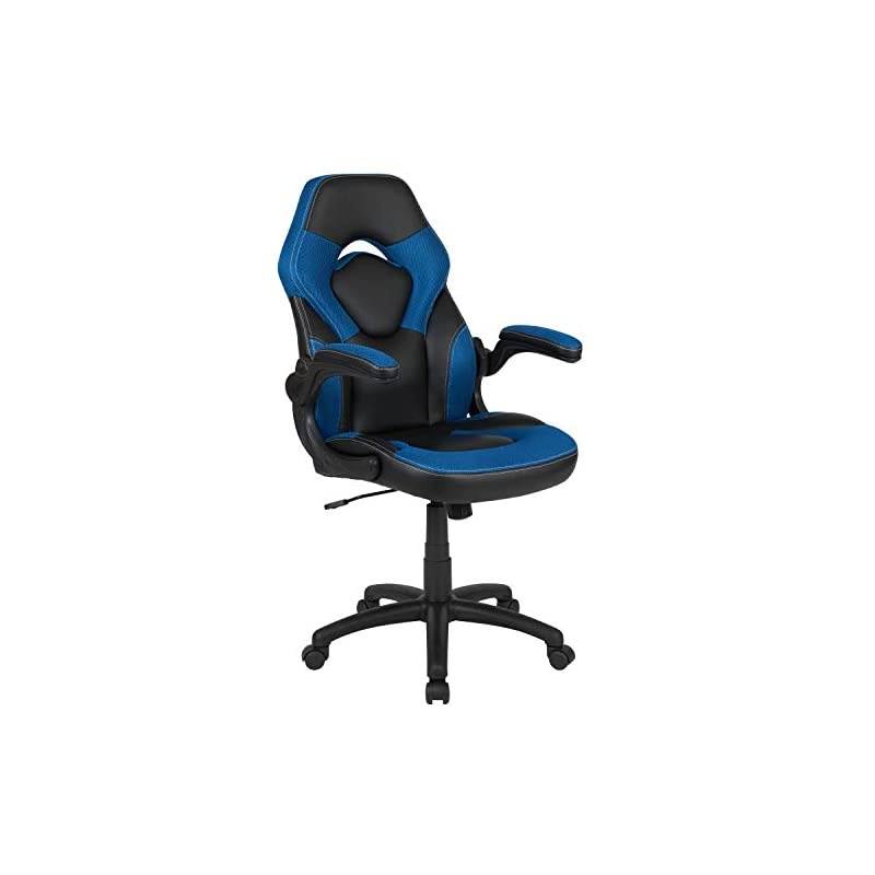X10 Gaming Chair Racing Office Ergonomic Computer PC Adjustable Swivel Chair with Flip-up Arms, Blue/Black LeatherSoft