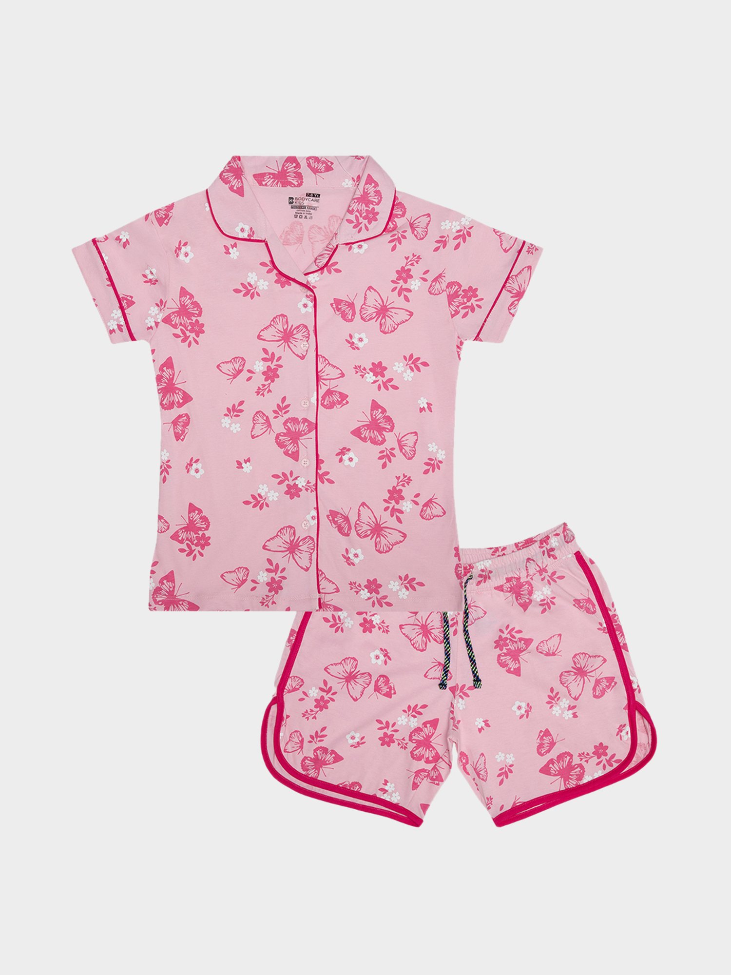 Bodycare Girls Light Pink Printed Shirt with Shorts