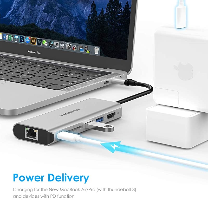 USBC Digital AV Multiport Hub with 4K HDMI 2 USB 30 Card Reader Type C Charging Gigabit Ethernet Adapter Compatible 20202016 MacBook Pro New Mac AirSurface More CBC68 Silver