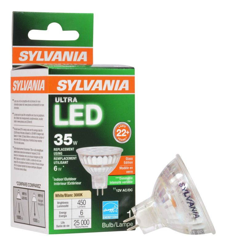 SYLVANIA 78239 Ultra LED Dimmable MR16 35&deg; Flood, Clear