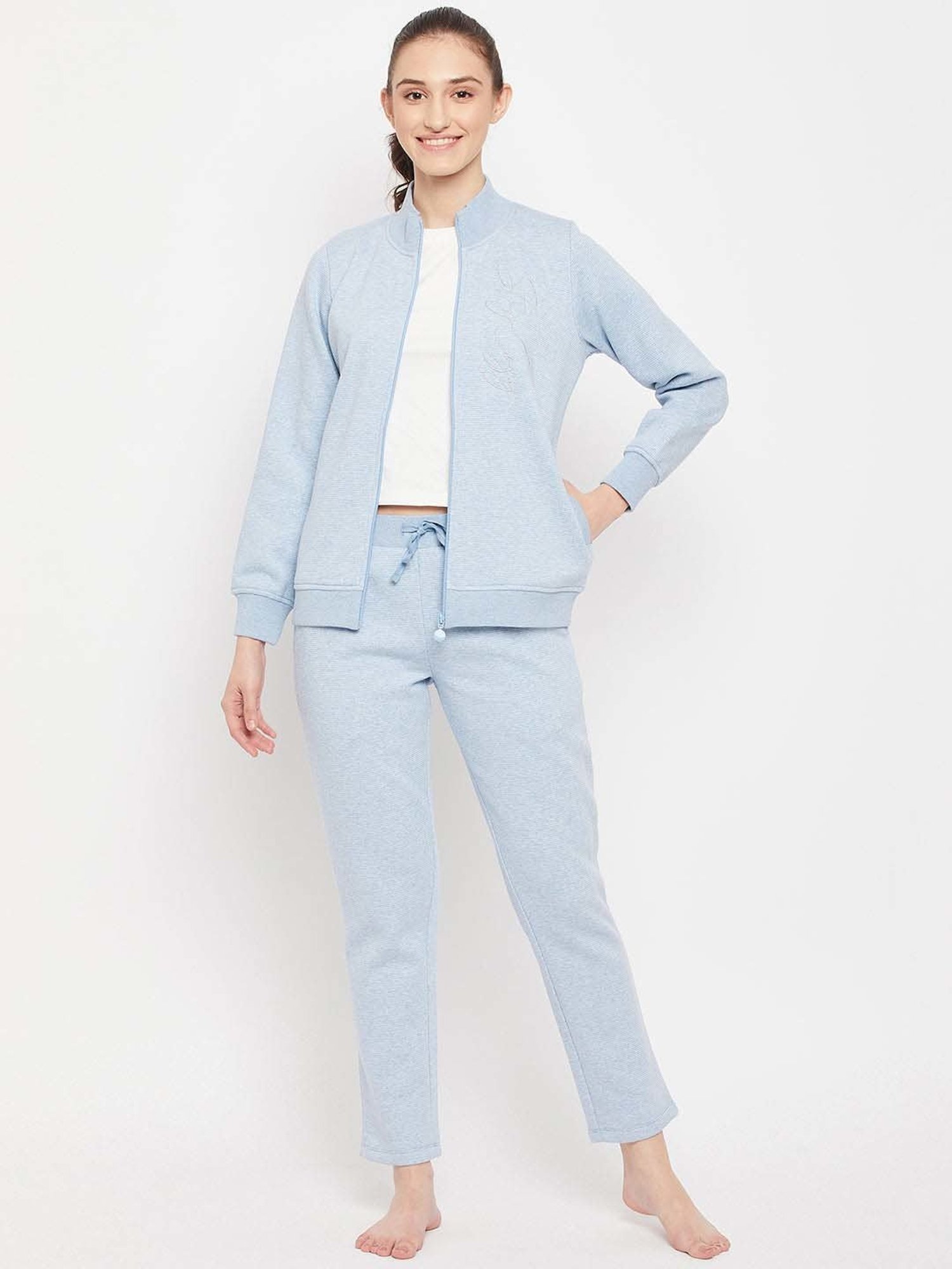 MADAME M Secret Blue Striped Jacket Track Pants Set