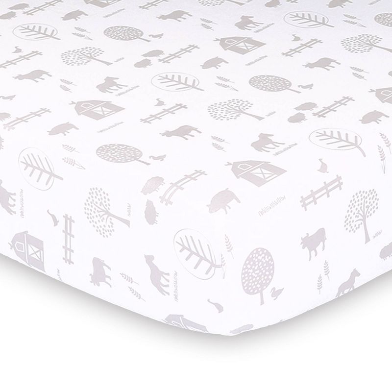 The Peanutshell Fitted Crib Sheets - Farm Allover/Gray Check 2pk