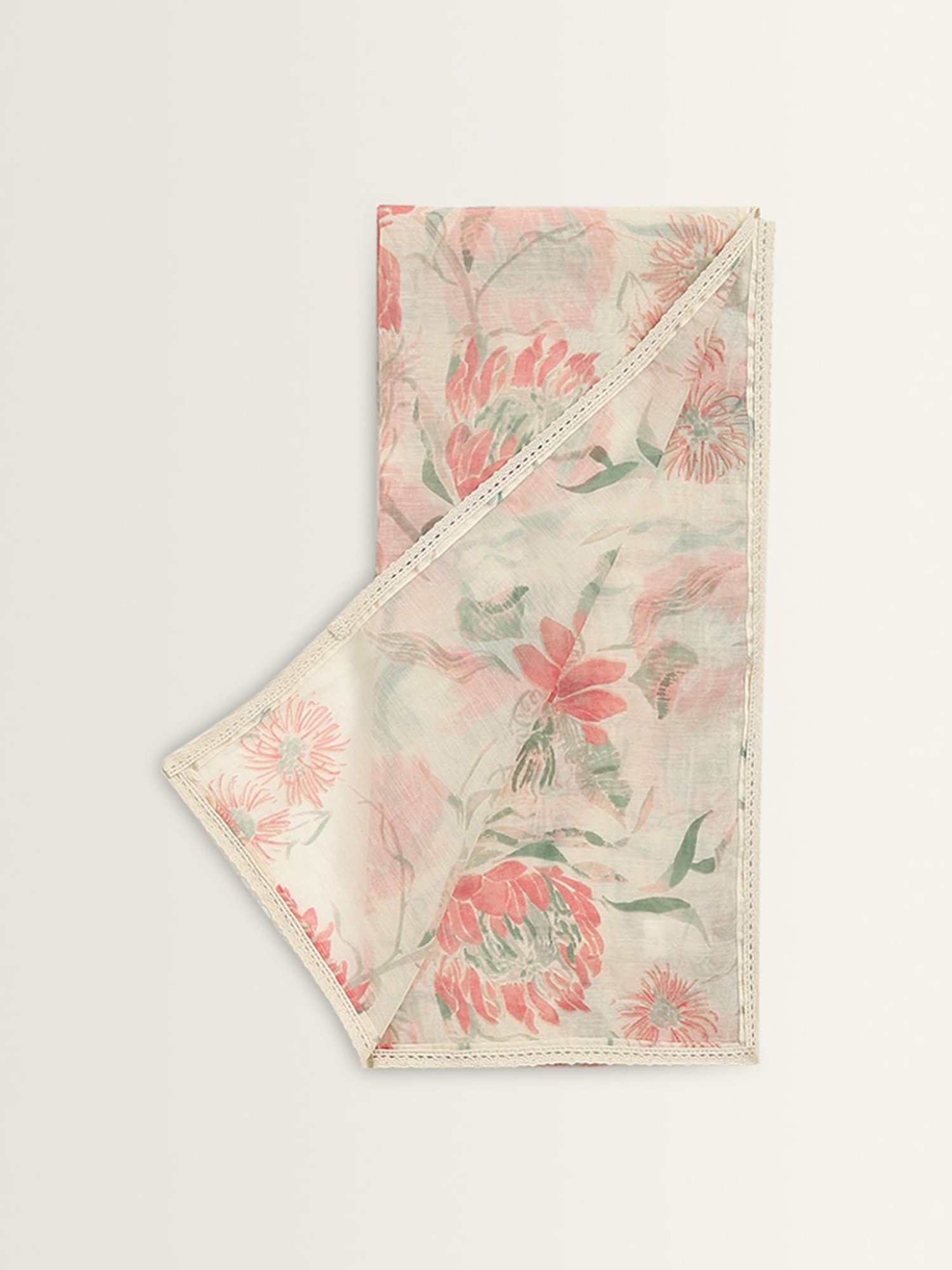 Zuba by Westside Off-White Floral Printed Cotton Stole