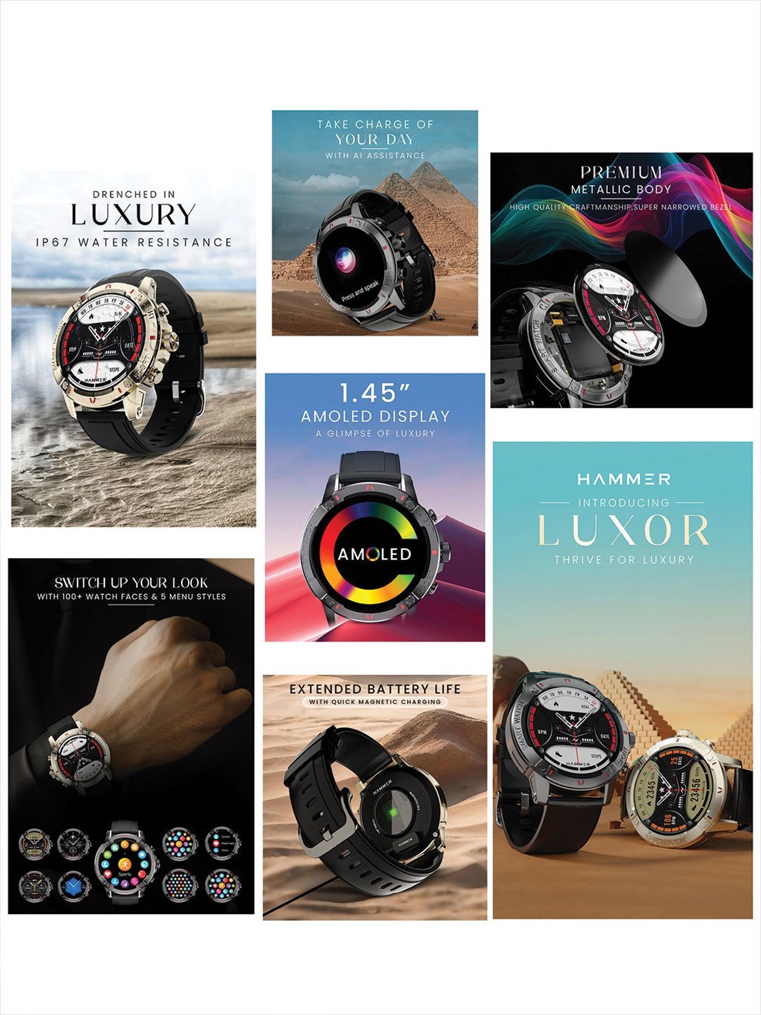 Hammer Luxor 1.45 inch AMOLED Display Round Dial Rugged Smartwatch with Bluetooth Calling (Gold)