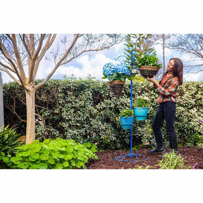 Yard Butler IYT-5PUR Indoor Outdoor 84 Inch Tall Gardening Yard Tree with 3 Shepherds Hooks and 2 Flower Pot Rings for 7 Inch Planters, Purple