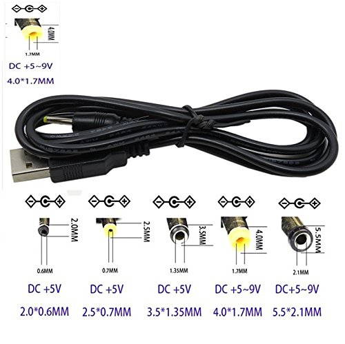 CABLEDECONN USB to DC4.0 mm/1.7mm 5 Volt Dc Barrel Jack Power Cable 2PCS