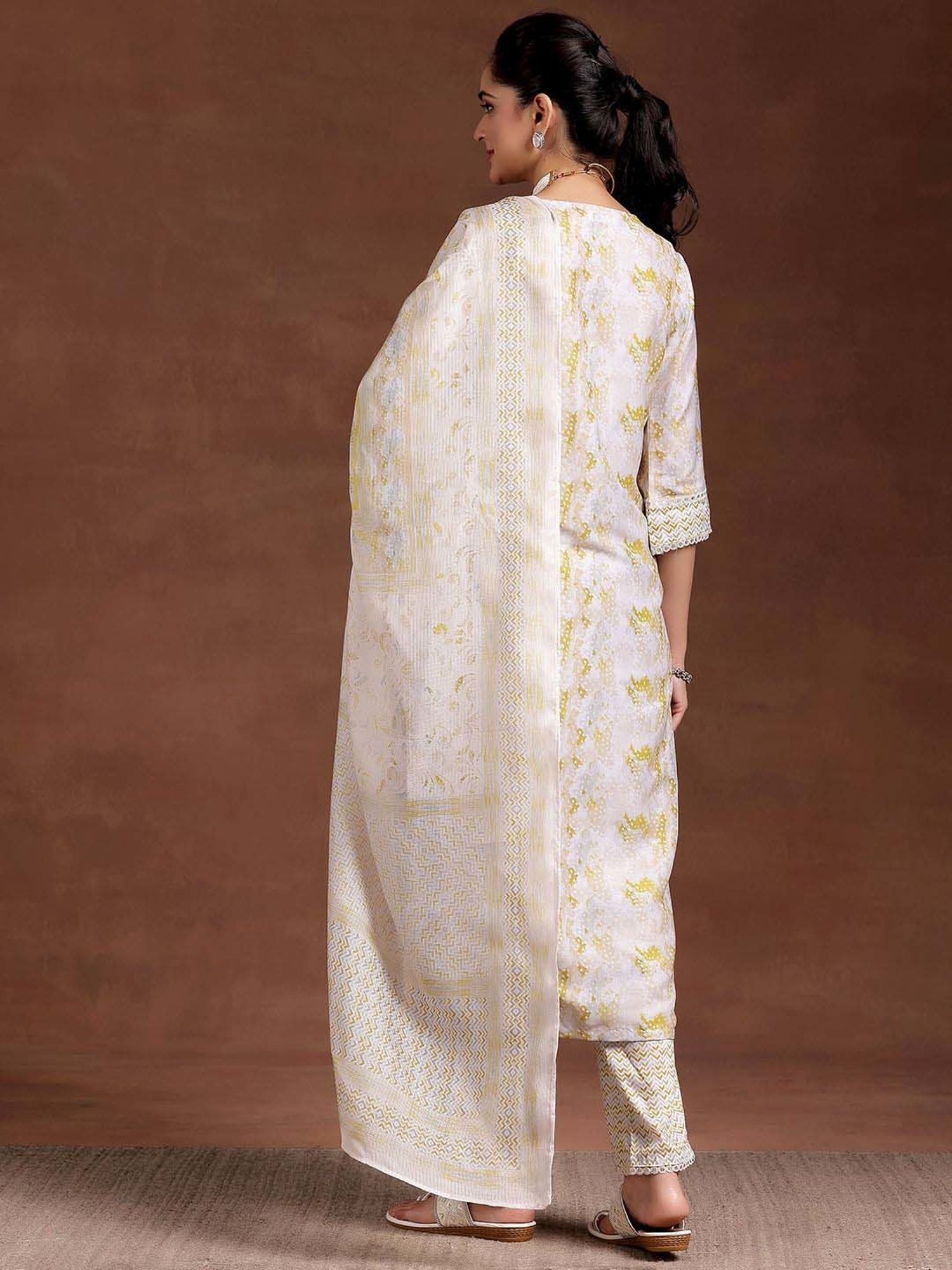 Libas Beige Embroidered Kurta Palazzo Set With Dupatta