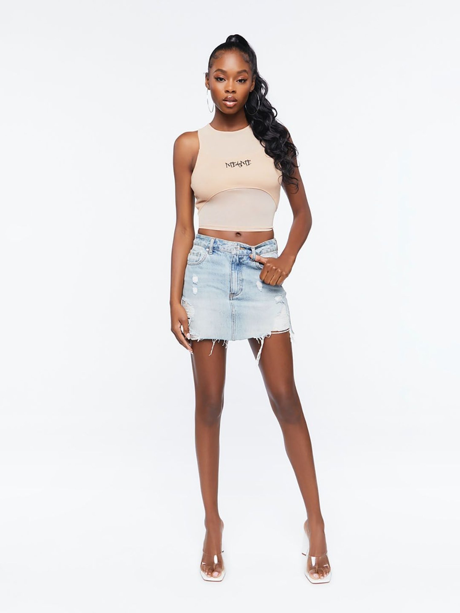 Forever 21 Beige Graphic Print Crop Top