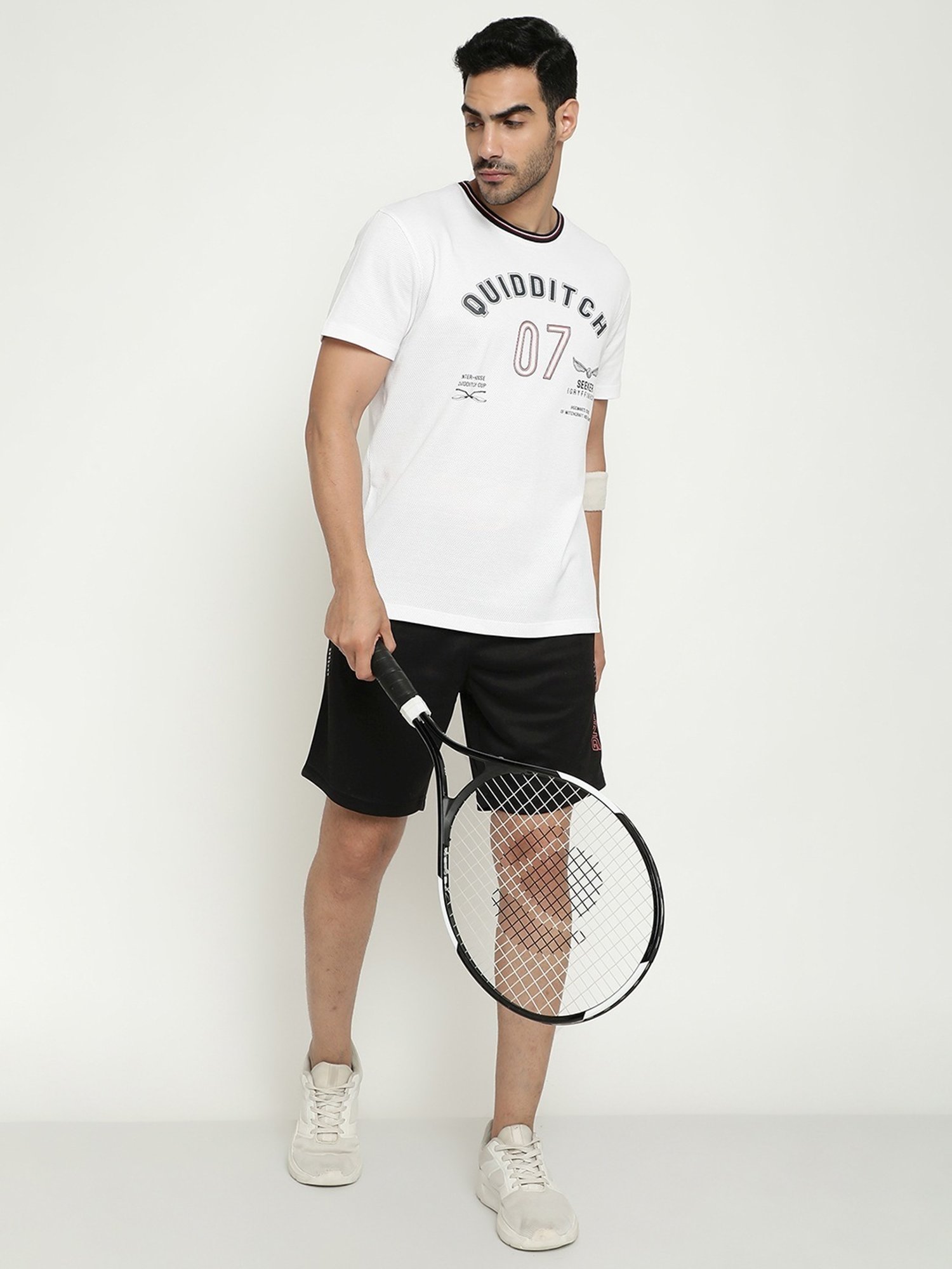 Octave Black Cotton Regular Fit Printed Shorts