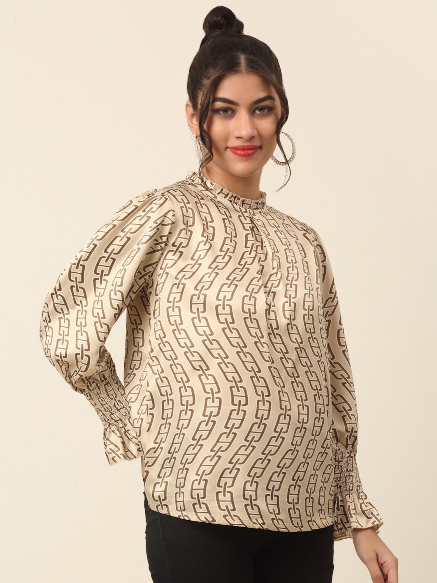 Melon by PlusS Beige Printed Top