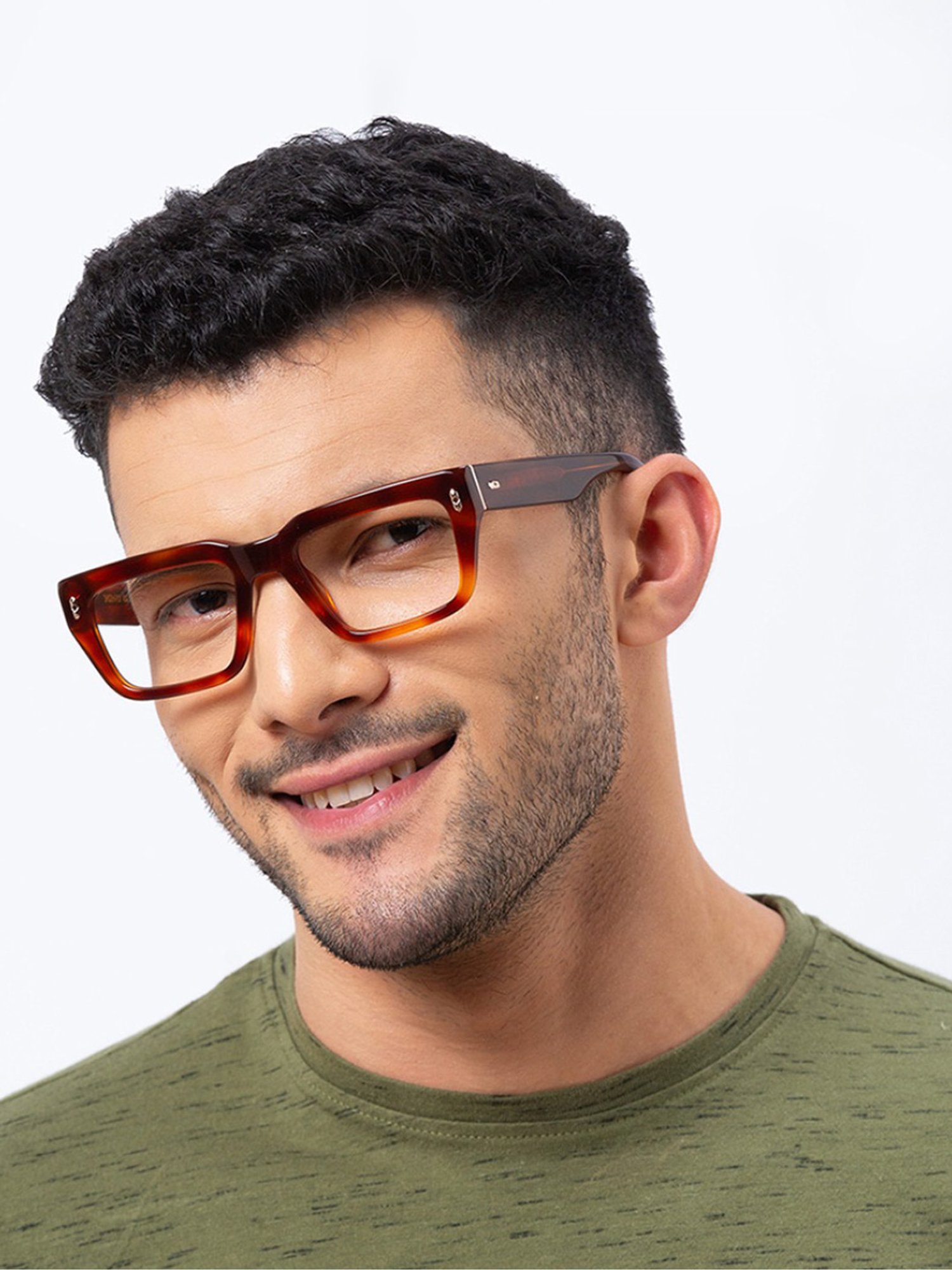 Shisen Fox Habiki Havana Rectangular Unisex Blue Filter Computer Lenses -53 mm