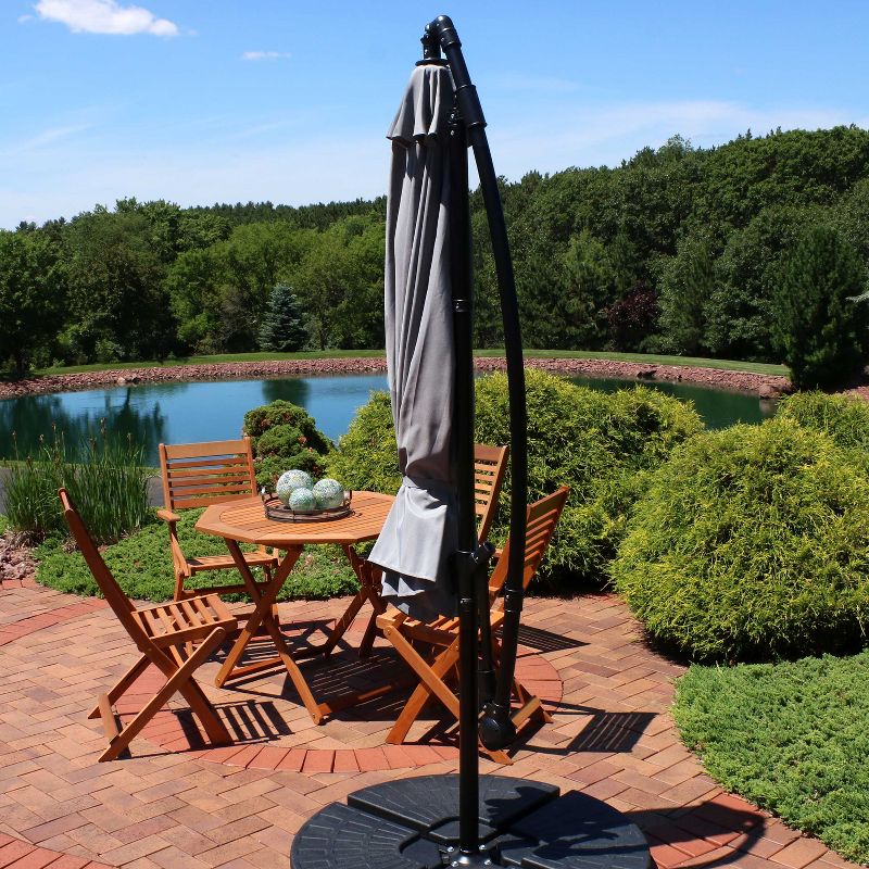 Sunnydaze Outdoor Steel Cantilever Offset Patio Umbrella with Air Vent, Crank, and Base - 9' - Smoke