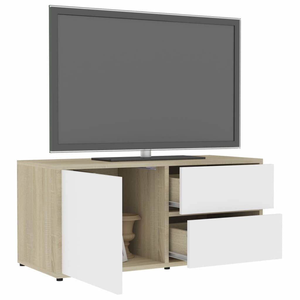 vidaXL TV Cabinet White and Color Sonoma Oak MDF board Stand Storage Cabinet