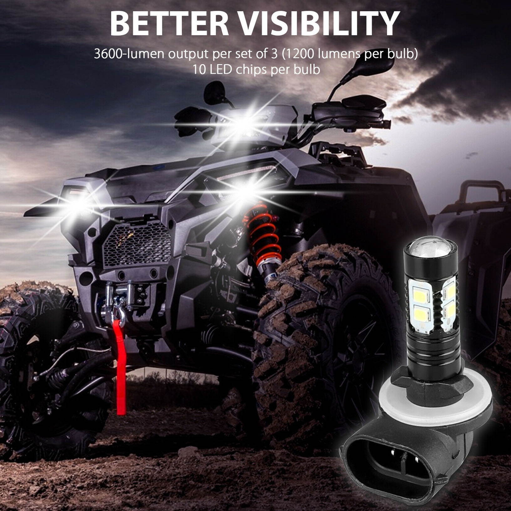3x 270W 881 LED Headlight Bulbs For Polaris Sportsman 500 550 570 600 700 800 XP