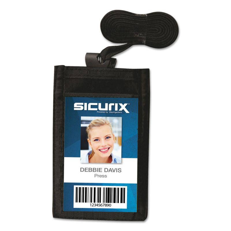 Baumgartens BAU55120 Sicurix ID Neck Pouch, Vertical, 3 3/4 x 9, Black, 1Each