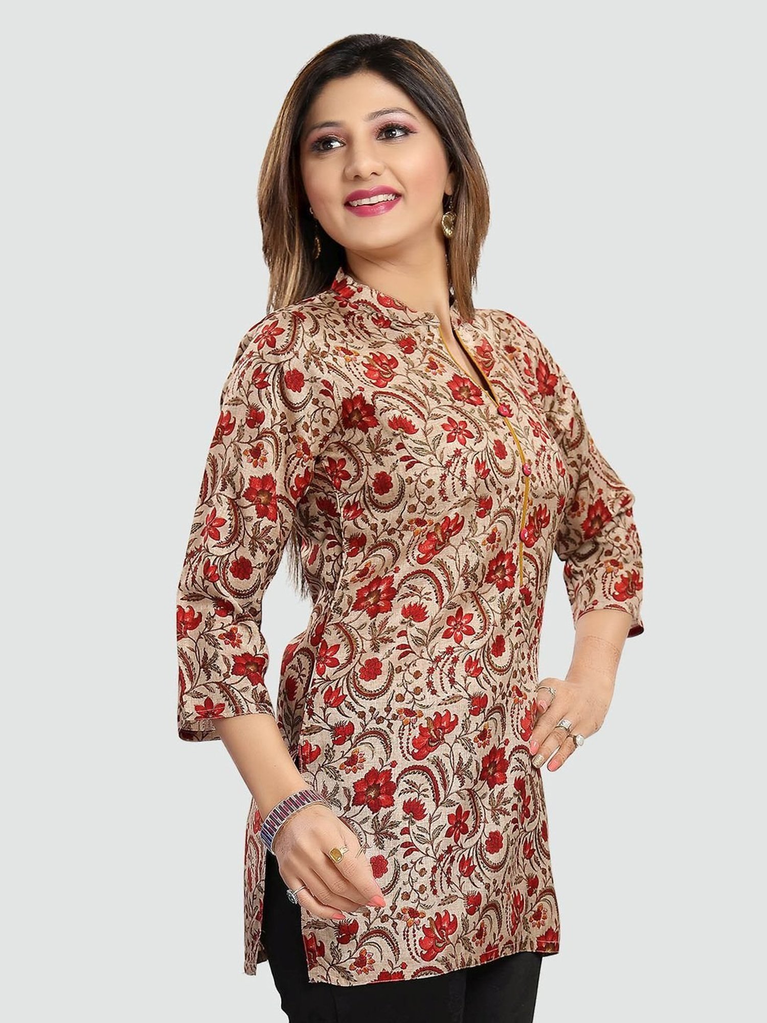 Saree Swarg Beige Printed Tunic